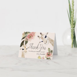 Giraffe Pink Floral Girl 1. Geburtstag Dankeskarte
