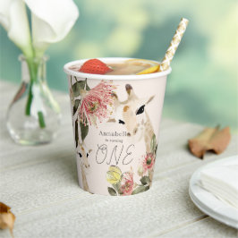 Giraffe Pink Floral Girl 1. Geburtstag Pappbecher