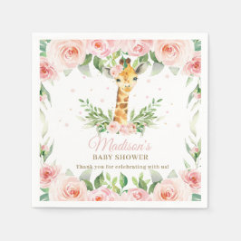 Giraffe Pink Floral Girl Babydusche Geburtstag Serviette