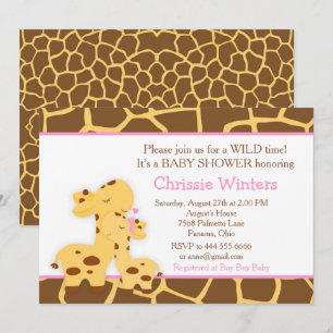 Giraffe Pink Girl Baby Party Dusche Einladung