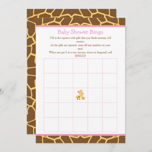 Giraffe Pink Girl Baby Shower Bingo Einladung (Vorne/Hinten)