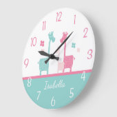 Giraffe Pink Mint Aqua Aquamarin Wall Clock Große Wanduhr (Winkel)