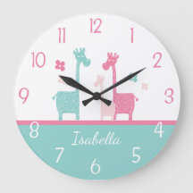 Giraffe Pink Mint Aqua Aquamarin Wall Clock