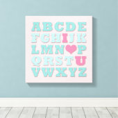 Giraffe Pink Mint Aqua Aquamarine Mauer Leinwand (Insitu (Holzboden))