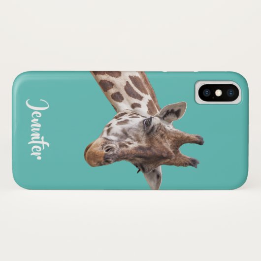 Giraffe Portrait auf Aquamarinen Personalisierten Case-Mate iPhone Hülle (Rückseite (Horizontal))