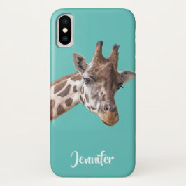 Giraffe Portrait auf Aquamarinen Personalisierten  Case-Mate iPhone Hülle