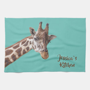 Giraffe Portrait auf Aquamarinen Personalisierten  Geschirrtuch