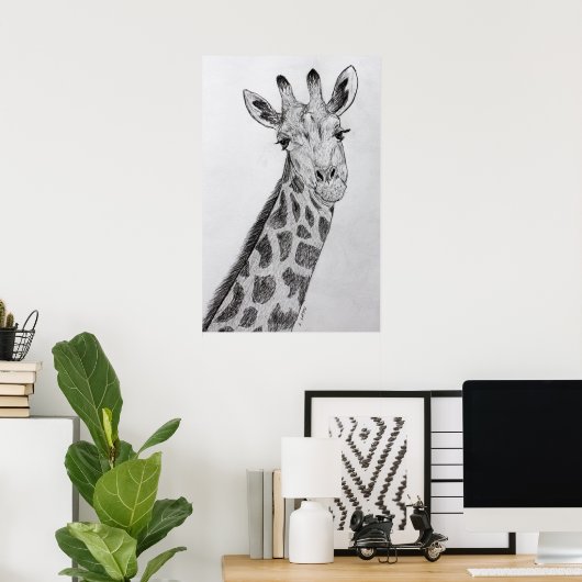 Giraffe Portrait Bleistift Sketch Zeichnend Kunstd Poster (Heimbüro)