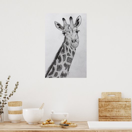 Giraffe Portrait Bleistift Sketch Zeichnend Kunstd Poster (Küche)