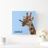 Giraffe Portrait custom monogram wall clock Quadratische Wanduhr (Zuhause)