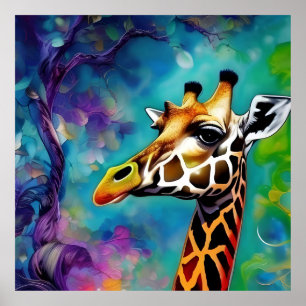 Giraffe Portrait farbenfroh Poster