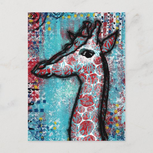 Giraffe Postcard - Türkis Rot Postkarte (Vorderseite)