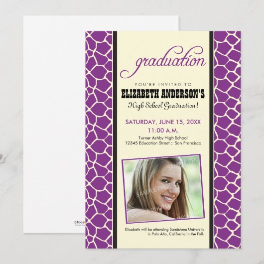 Giraffe Print Abschluss Ankündigung (lila) (Vorne/Hinten)