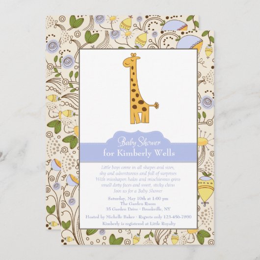 Giraffe Print in blauer Einladung (Vorne/Hinten)