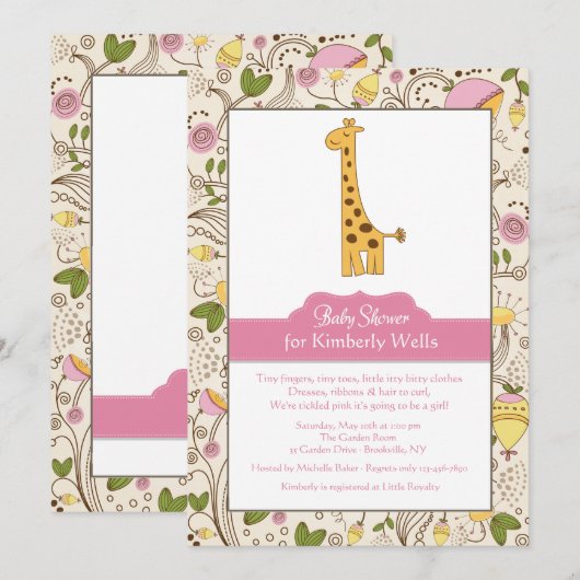 Giraffe Print in rosa Einladung (Vorne/Hinten)