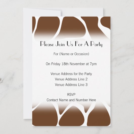 Giraffe Print Pattern in Dunkelbraun. Einladung (Rückseite)