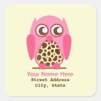 Giraffe Print & Pink Owl Adressenaufkleber