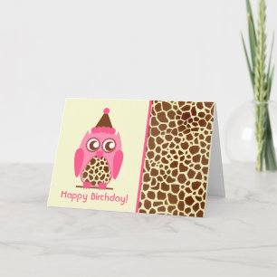 Giraffe Print & Pink Owl Geburtskarte Karte