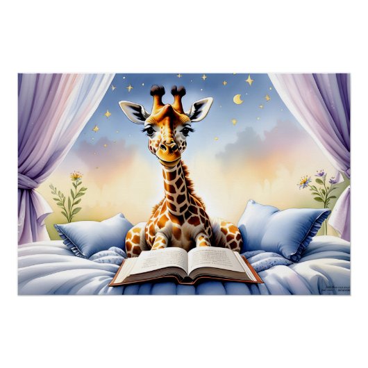 Giraffe Reading a Book Baby & Kid's Room Poster (Vorderseite)