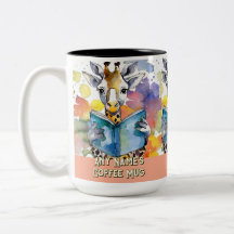 Giraffe Reading the Big Book Two Tone Coffee Tasse