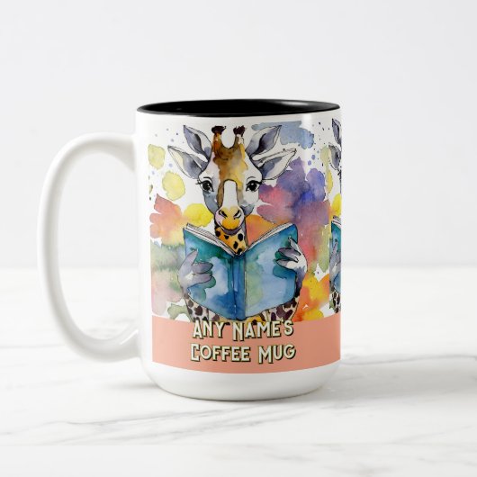 Giraffe Reading the Big Book Two Tone Coffee Tasse (Links)