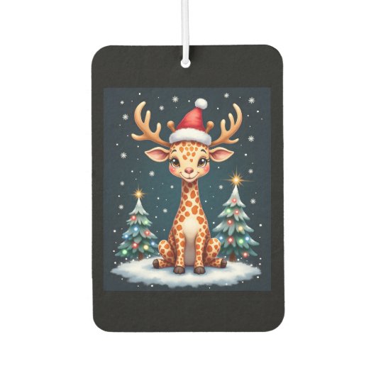 Giraffe Reindeer Hat Santa Christmas Tree Funny Xm Autolufterfrischer (Vorderseite)