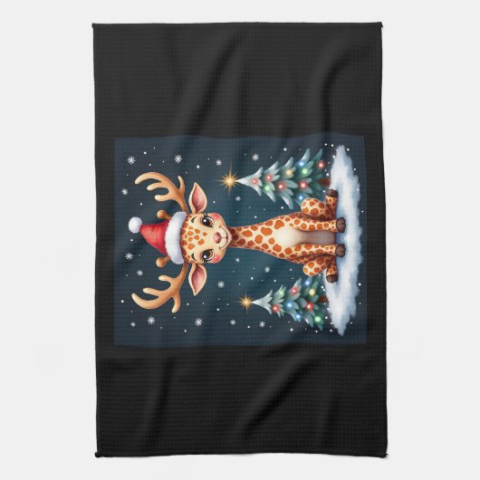 Giraffe Reindeer Hat Santa Christmas Tree Funny Xm Geschirrtuch (Vertikal)