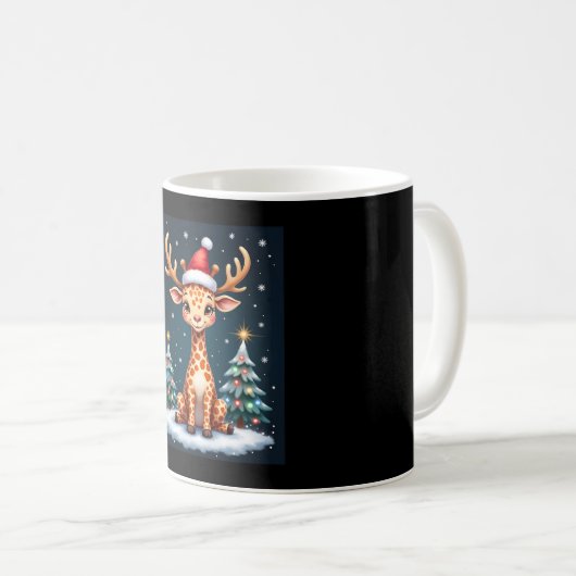 Giraffe Reindeer Hat Santa Christmas Tree Funny Xm Kaffeetasse (VorderseiteRechts)