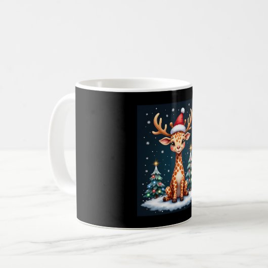 Giraffe Reindeer Hat Santa Christmas Tree Funny Xm Kaffeetasse (Vorderseite Links)