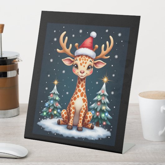 Giraffe Reindeer Hat Santa Christmas Tree Funny Xm Sockelschild (In Situ)