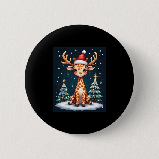Giraffe Reindeer Hat Weihnachtsbaum Funny Xm Button (Vorderseite)