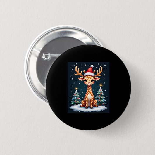 Giraffe Reindeer Hat Weihnachtsbaum Funny Xm Button (Vorne & Hinten)