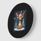 Giraffe Reindeer Hat Weihnachtsbaum Funny Xm Große Wanduhr (Winkel)