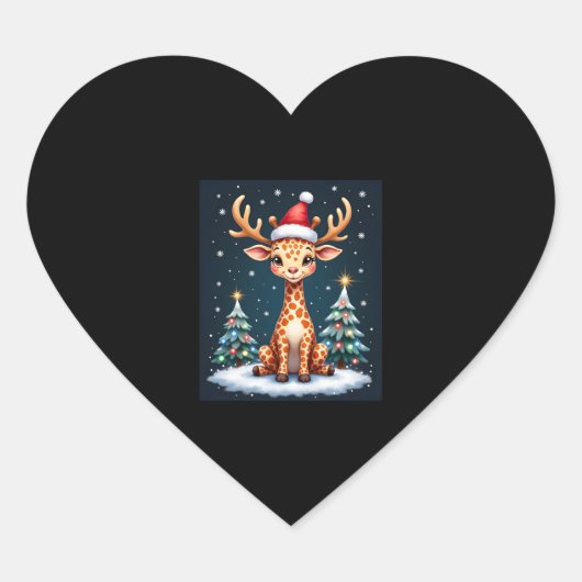 Giraffe Reindeer Hat Weihnachtsbaum Funny Xm Herz-Aufkleber (Vorderseite)