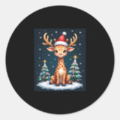 Giraffe Reindeer Hat Weihnachtsbaum Funny Xm Runder Aufkleber (Vorderseite)