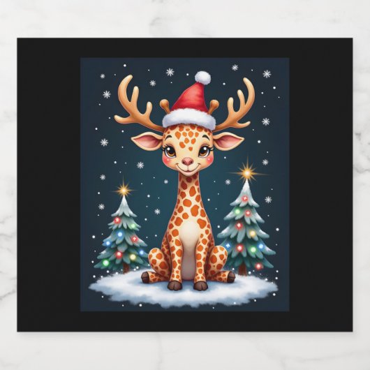 Giraffe Reindeer Hat Weihnachtsbaum Funny Xm Schaumweinetikett (Einzelnes Label)