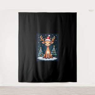 Giraffe Reindeer Hat Weihnachtsbaum Funny Xm Wandteppich