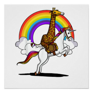 Giraffe-Reitendes-Einhorn-Magischer-Regenbogen-Lus Poster