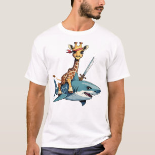Giraffe reitet auf einem Hai mit einem Schwert – S T-Shirt