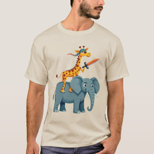 Giraffe reitet auf einem Hai mit Schwert einzigart T-Shirt