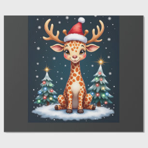 Giraffe Rentier Hut Santa Weihnachtsbaum Lustiges Geschenkpapier