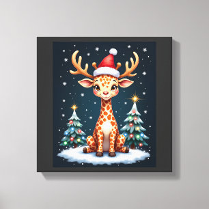 Giraffe Rentier Hut Santa Weihnachtsbaum Lustiges  Leinwanddruck