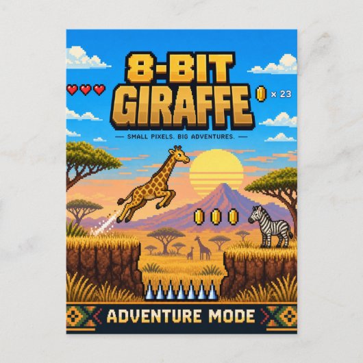 Giraffe, Retro-8-Bit-Pixel-Art Postkarte (Vorderseite)