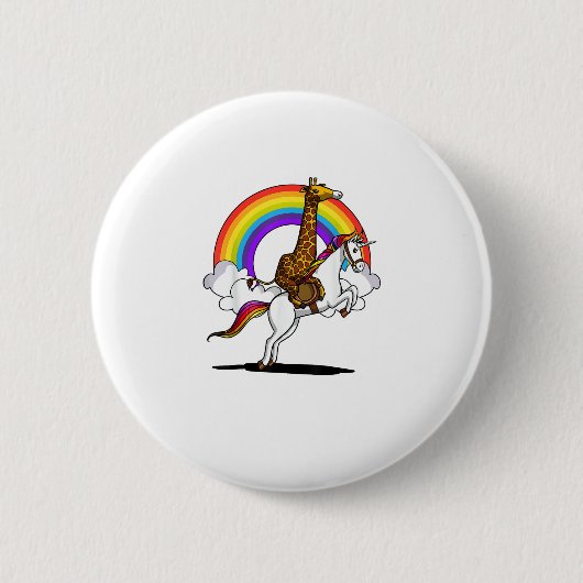 Giraffe Riding Unicorn Magischer Regenbogen Funny Button (Vorderseite)