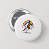 Giraffe Riding Unicorn Magischer Regenbogen Funny Button (Vorne & Hinten)