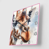 Giraffe Roaming in der afrikanischen Savanne Quadratische Wanduhr (Winkel)