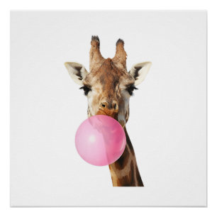 Giraffe Rosa Kaugummi Süß Lustig Tierliebhaber Poster