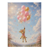 Giraffe rosa schwebende Blumenballons  Poster (Vorderseite)