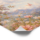 Giraffe rosa schwebende Blumenballons  Poster (Ecke)
