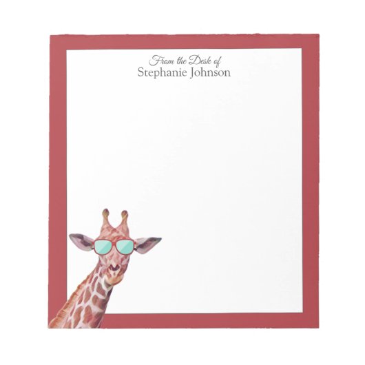 Giraffe Rotes Monogramm aus dem Schreibtisch der V Notizblock (Vorderseite)